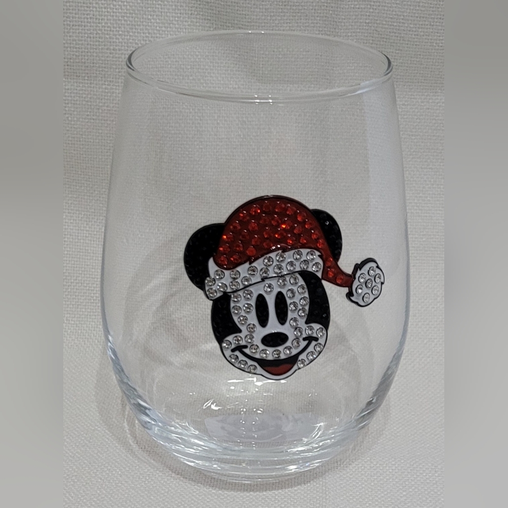 Disney Mickey Mouse Santa Bling Wine Glass Brand New, Never Used
